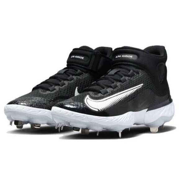 Size 12.5 Nike Mens Cleats Alpha Huarache Elite 4 Mid Black Baseball DJ6520-001 - Picture 3 of 6